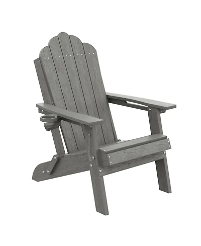 Sonkuki Folding Adirondack Chair with Retractable Cup Holder, Hdpe Fire Pit Patio Seating, Heavy Duty Outdoor Lawn Furniture