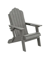 Sonkuki Folding Adirondack Chair with Retractable Cup Holder, Hdpe Fire Pit Patio Seating, Heavy Duty Outdoor Lawn Furniture
