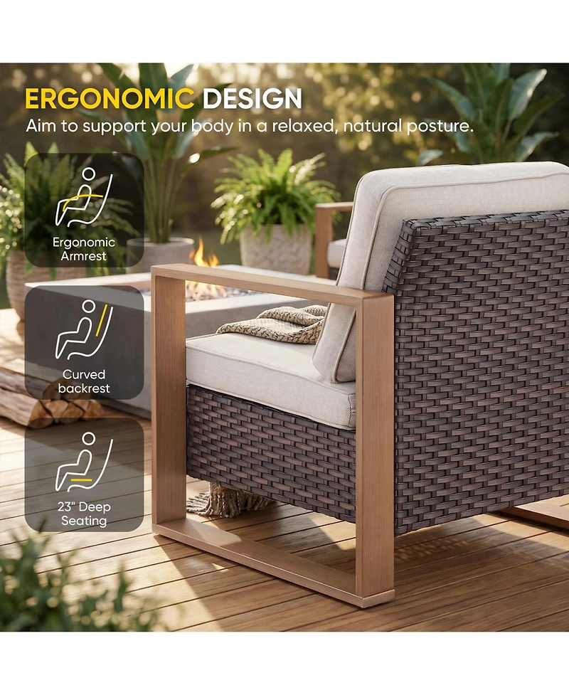 Pocassy Wicker Patio Chairs Set of 2,Oversize Outdoor with High Backrest Metal Armrest, All Weather Pe Rattan Seating