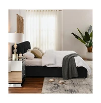 Lucky One King Size Storage Upholstered Hydraulic Platform Bed with Integrated Headboard, Chenille Fabric, No Box Spring Needed