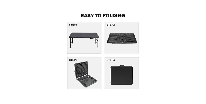 homfan 4FT Folding Table – Adjustable Height, Waterproof, Easy Clean, Portable Plastic with Handle, Fold-in-Half Design, Steel Frame, 300LBS Capacity