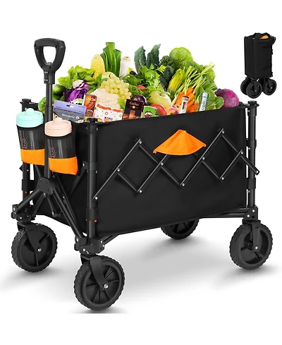 Gnuadz Collapsible Wagon All-terrain Wheels Cup Holders Outdoor Cart Camping