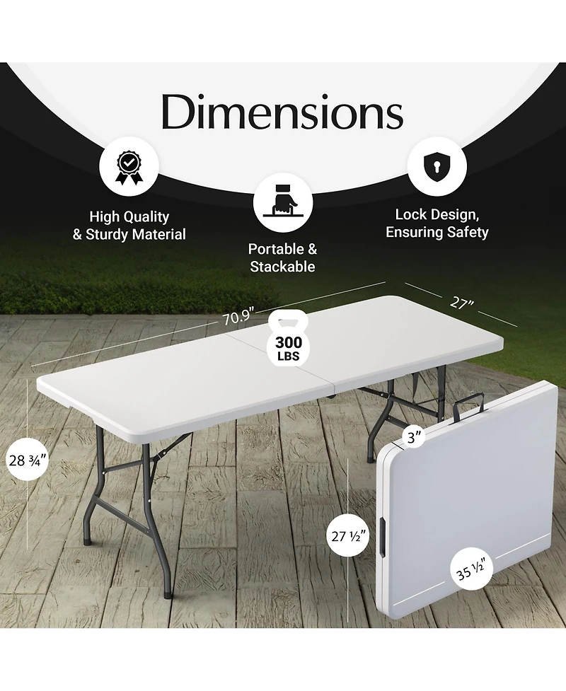 Aofar 6 Feet Folding Table Steel Portable Heavy Duty