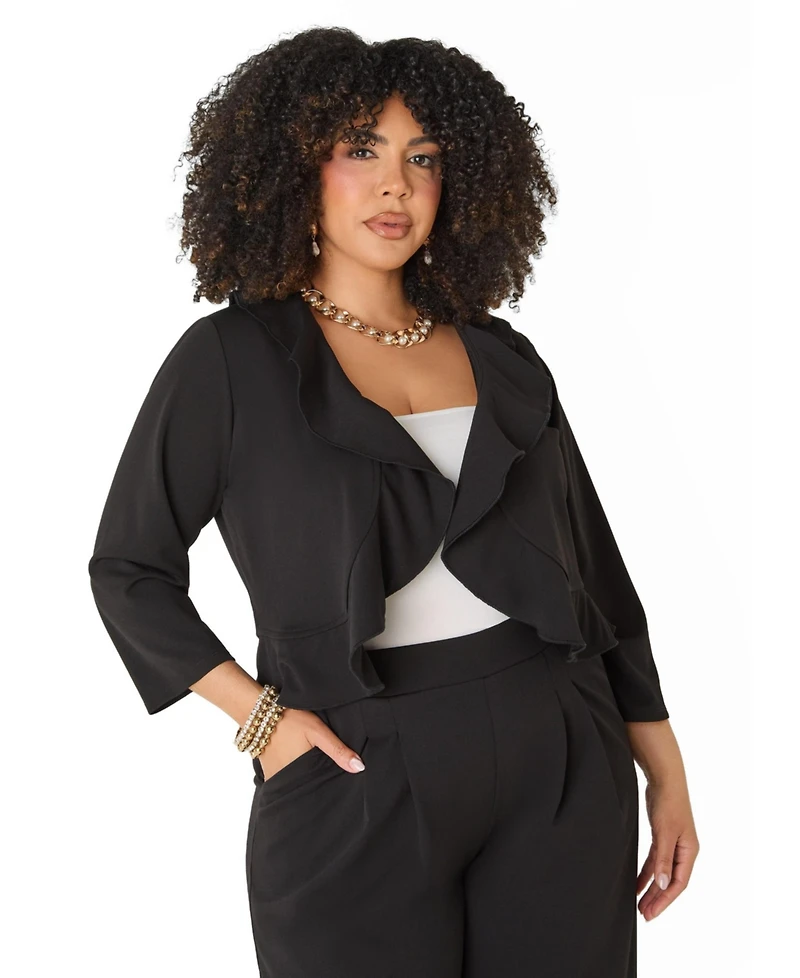 Ashley Stewart Plus Ruffled Open Front Jacket