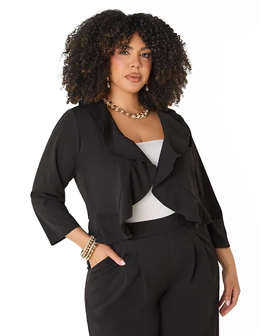 Ashley Stewart Plus Ruffled Open Front Jacket