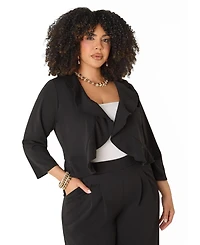 Ashley Stewart Plus Ruffled Open Front Jacket