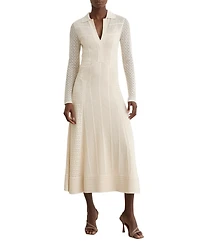 Reiss Women's Lindy Pointelle-Knit Long-Sleeve V-Neck Midi Dress