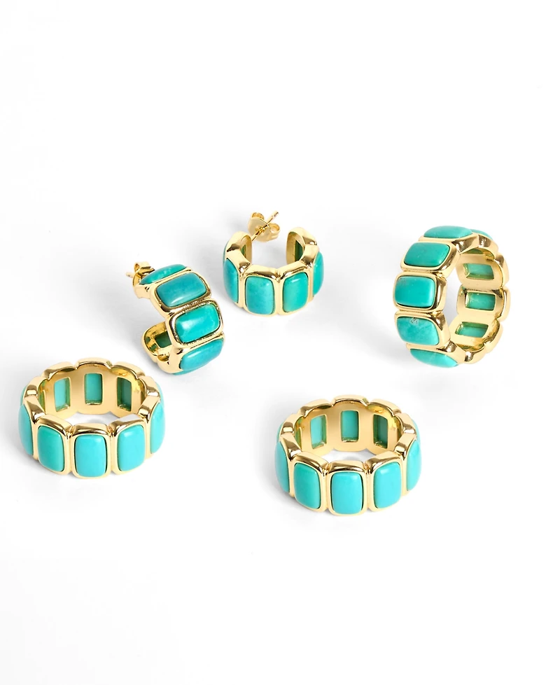 Macy's Gold-Plated Howlite Turquoise Rectangle Bezel Huggie Hoop Earrings
