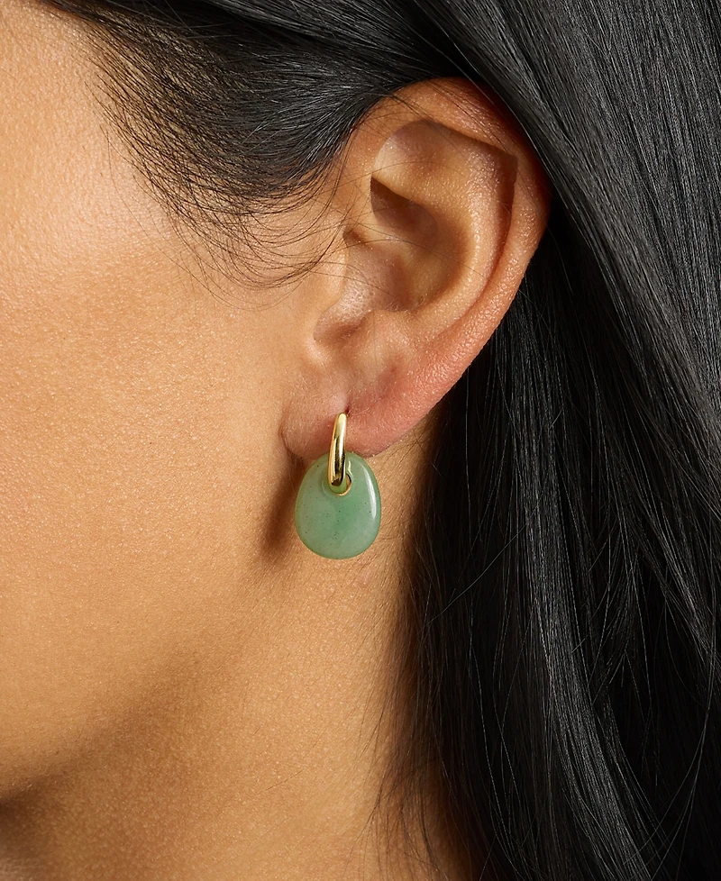 Macy's Gold-Plated Green Aventurine Hoop Drop Earrings