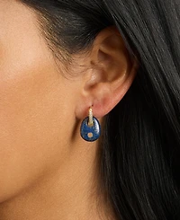 Macy's Gold-Plated Turquoise Lapis Mariner Cubic Zirconia Huggie Hoop Earrings