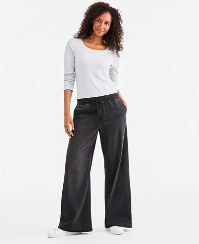 Style & Co Women's High-Rise Wide-Leg Pull-On Denim Jeans, Macy's Exclusive