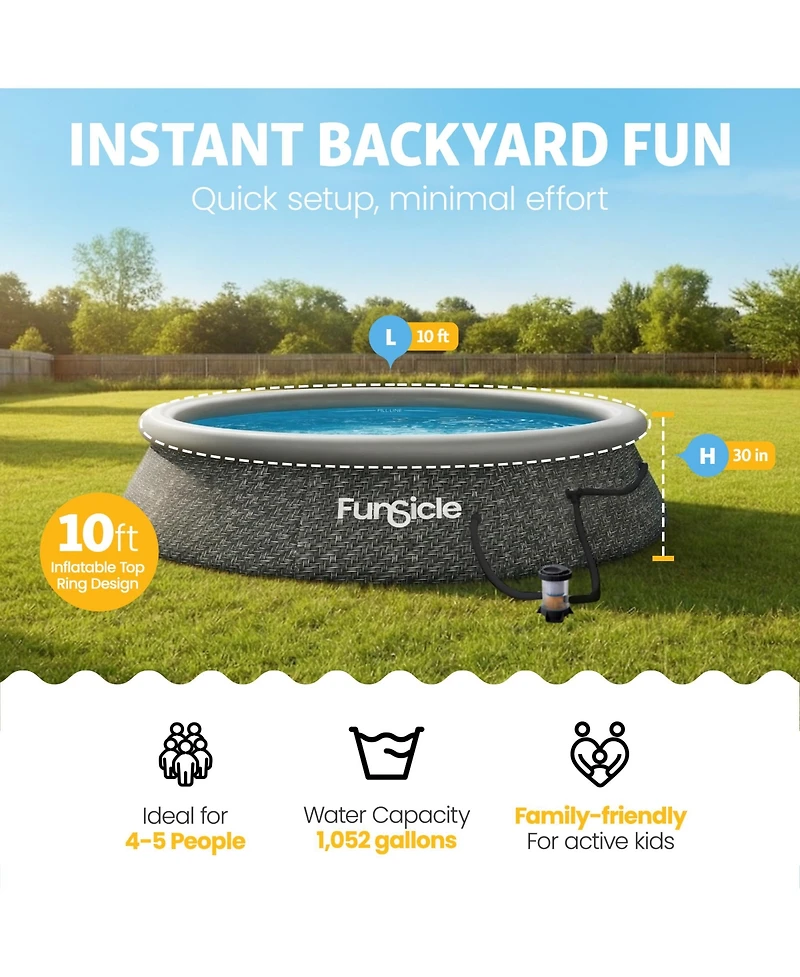 Funsicle 10' x 30" QuickSet Ring Top Above Ground Swimming Pool Dark Herringbone