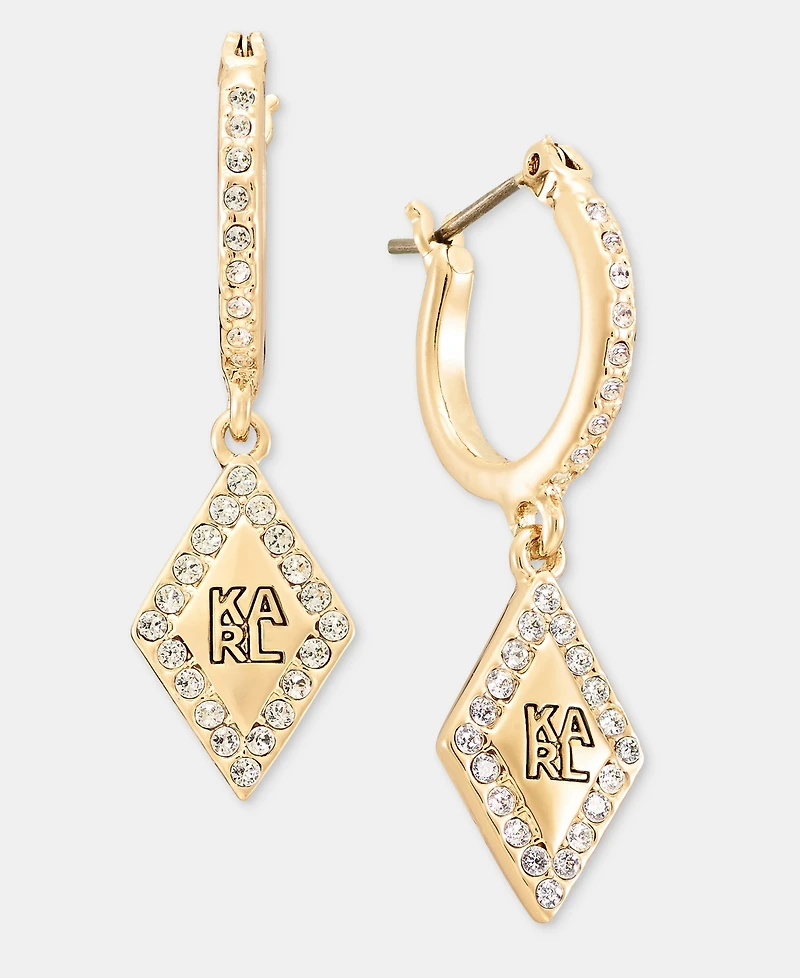 Karl Lagerfeld Paris Pave Logo Charm Hoop Earrings