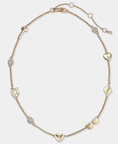 Karl Lagerfeld Paris Crystal Ikon Heart Station Collar Necklace, 16" + 3" extender