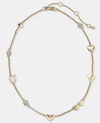 Karl Lagerfeld Paris Crystal Ikon Heart Station Collar Necklace, 16" + 3" extender