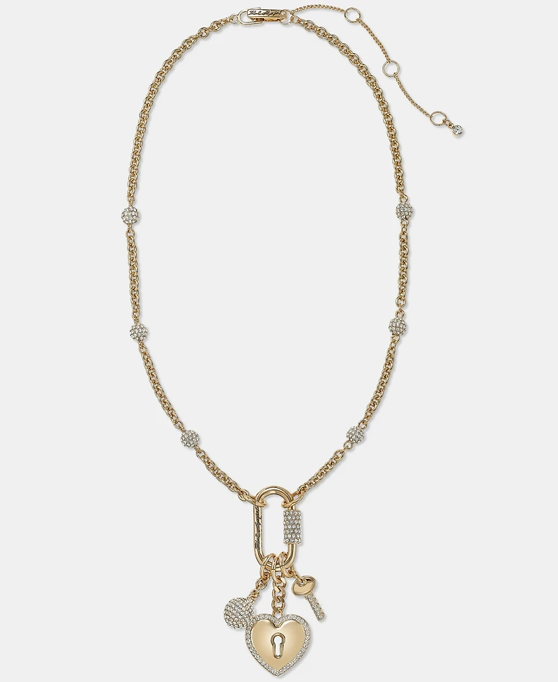 Karl Lagerfeld Paris Pave Multi-Charm Carabiner Lariat Necklace, 16" + 3" extender