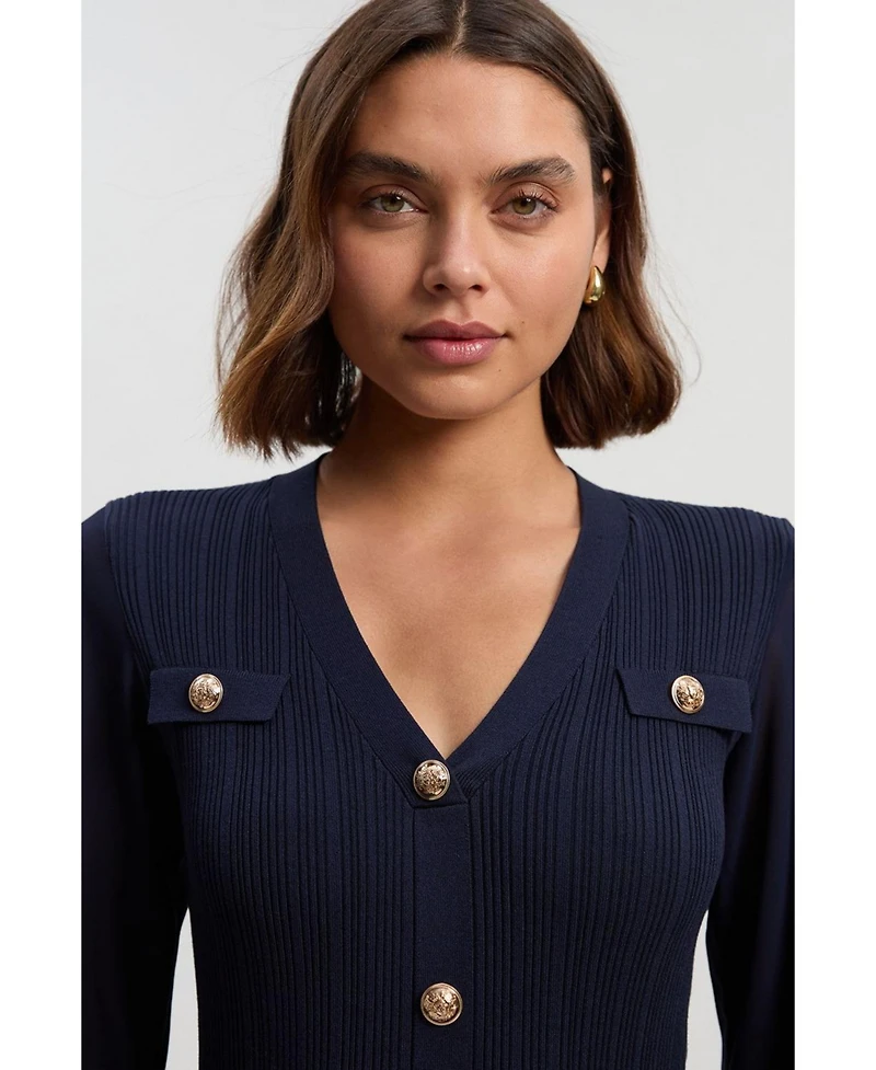 Karen Millen Women's V-Neck Long-Sleeve Rib-Knit Dress