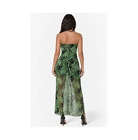 Bebe Women's Printed Mesh Twist Waist Strapless Maxi Dress