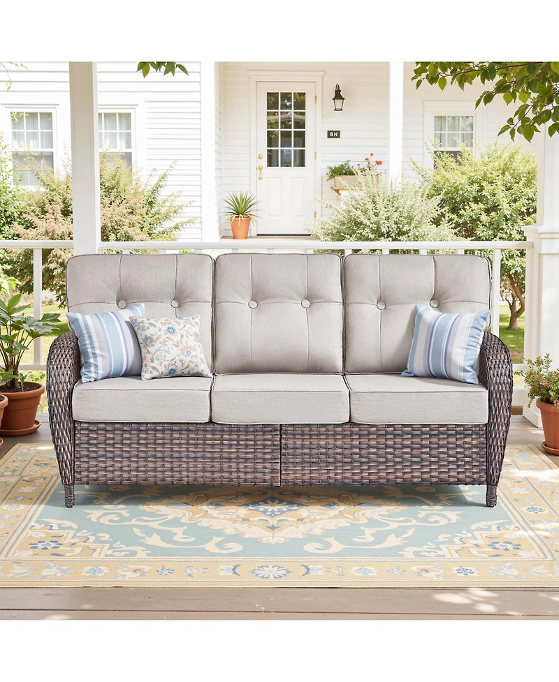 Pocassy Outdoor Wicker Rattan Patio Sofa With 5" Thick Cushions