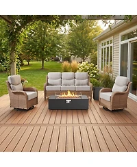 Pocassy Patio Furniture Set with Fire Pit Table 43inch, 5-Piece Outdoor Furniture Conversation Set with 6-inch Cushions for Backyard, Garden, Deck