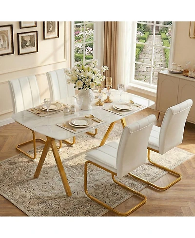 Streamdale Furniture Marble Glass Dining Table with Legs