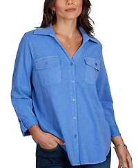 Ruby Rd. Petite Rib Trim Button-Front Knit Top