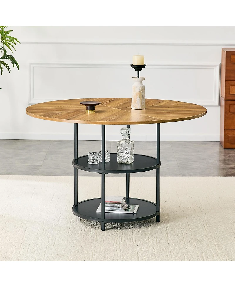 Streamdale 47.3'' Modern Two-Tone Circular Dining Table with Double-Layer Storage