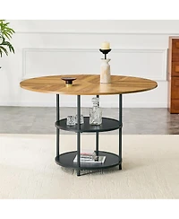 Streamdale 47.3'' Modern Two-Tone Circular Dining Table with Double-Layer Storage