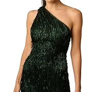 Adrianna Women's One-Shoulder Fringe Sequin Long Dress