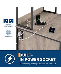 homfan Farmhouse Cat Litter Box Enclosure Cabinet – 70" Tall Hidden Furniture with Charging Station, Storage Shelves, Magnetic Lock Doors