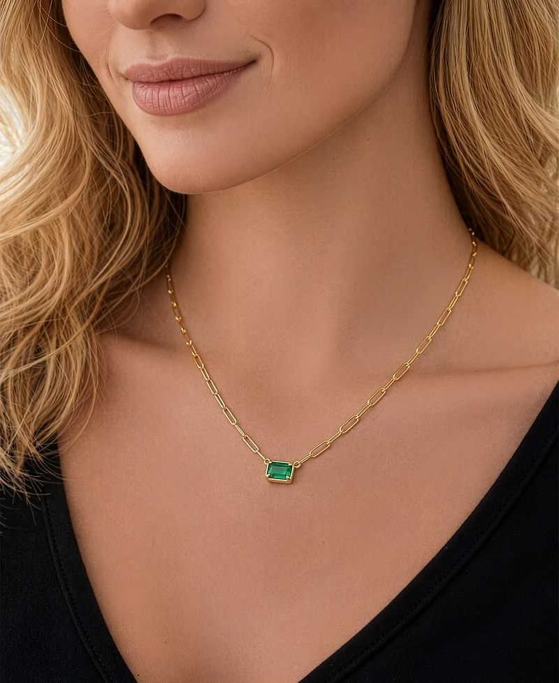 Macy's Lab-Grown Emerald (3/8 ct. t.w.) Pendant Necklace in 14k Gold Over Sterling Silver