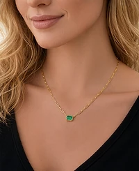 Macy's Lab-Grown Emerald (3/8 ct. t.w.) Pendant Necklace in 14k Gold Over Sterling Silver