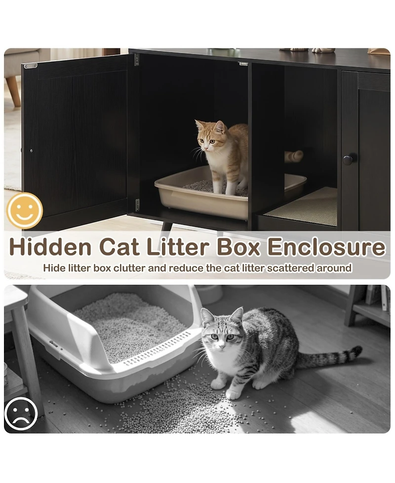 Ruie Double Cat Litter Box Enclosure for 2 Cats with Scratching Pad