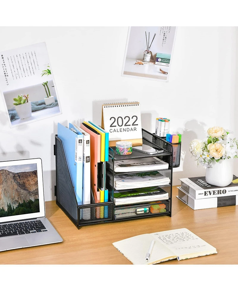 Danrong 5 Tier Desk Organizer with File Trays Magazine Holders and Pen