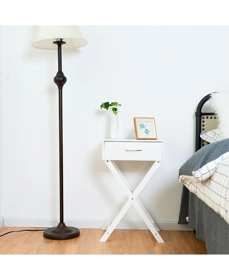 Costway Nightstand X-Shape Drawer Accent side End Table Modern Home Furniture