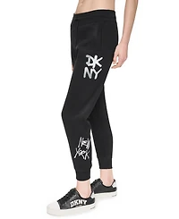 Dkny Sport Women's Graffiti Logo Mid-Rise Rib Waist Cuff Joggers
