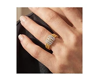 Rachel Glauber Radiant 14K Gold Plated Mesh Brilliant Cz Bands Ring