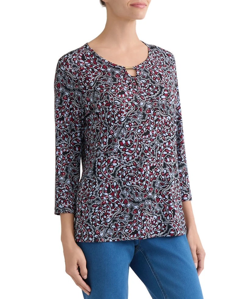 Jones New York Women's Printed Ity 3/4-Sleeve Top