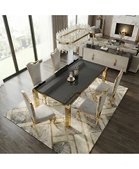 Streamdale Furniture Luxury Gold 63" Modern Dining Table with Tempered Glass - Seats 6