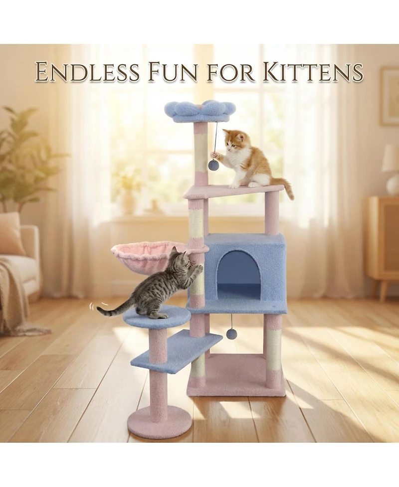 Streamdale Furniture flower cat tree with large condo removable flower cushion and hammock