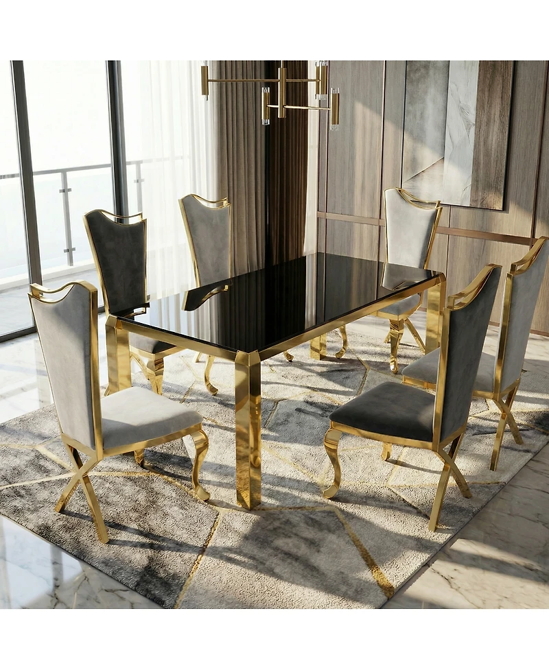 Streamdale Furniture Luxury Gold 63" Modern Dining Table with Tempered Glass - Seats 6