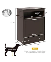 Ruie Pet Feeder Station Storage Cabinet with Raised Dog Bowls and Side Hooks