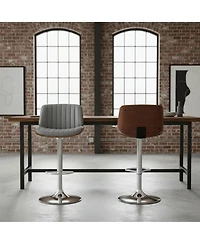 Clihome Leather Adjustable Bar Stool with Wood Trim, Modern Swivel Counter Height Chair, Kitchen Stool