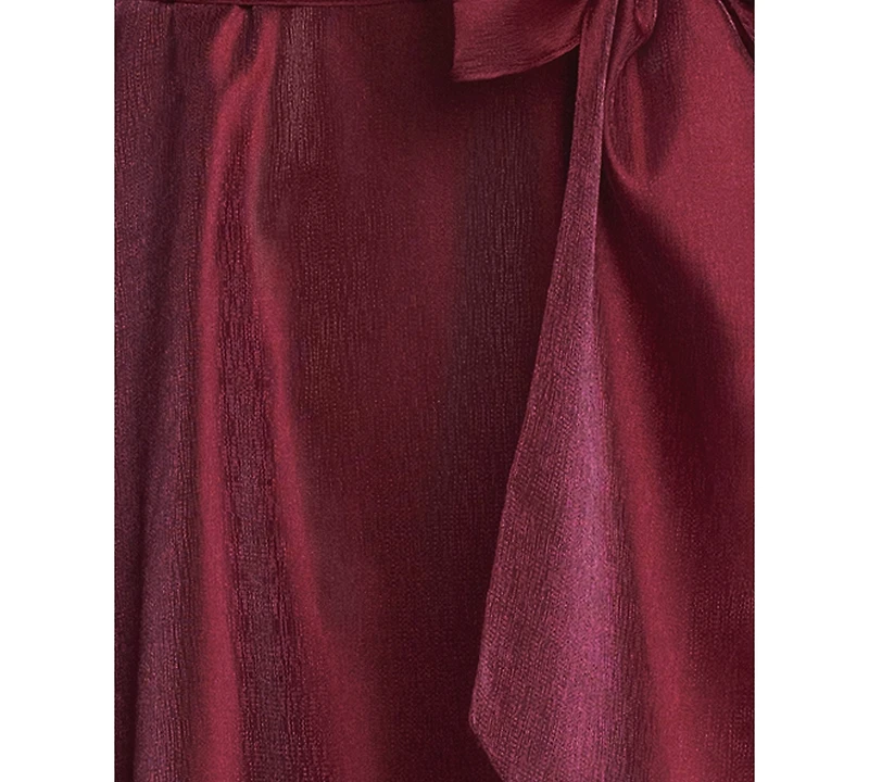 Xscape Women's Metallic Organza Long Sleeve Bow Gown