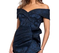 Xscape Women's Brocade Off-the-Shoulder Ruffle Gown