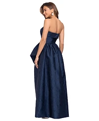 Xscape Women's Brocade Strapless Ruffle Gown