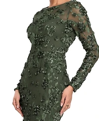 Xscape Petite Raised Flower Crewneck Long Gown Dress