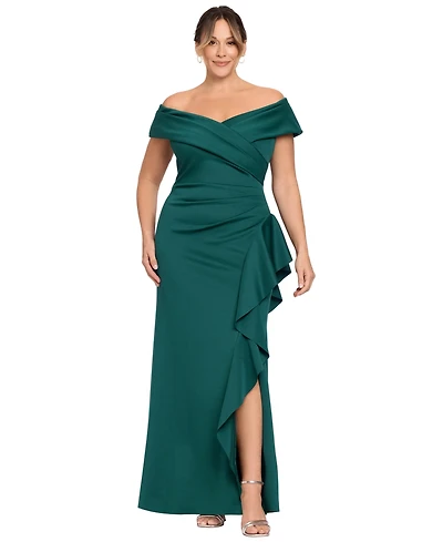 Xscape Plus Off-The-Shoulder Ruffle Sheath Gown