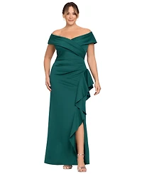 Xscape Plus Off-The-Shoulder Ruffle Sheath Gown
