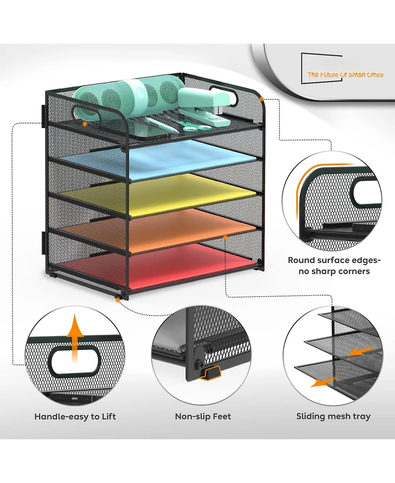Danrong 5 Tier Mesh Desk File Organizer with Handle for Office Classroom Home